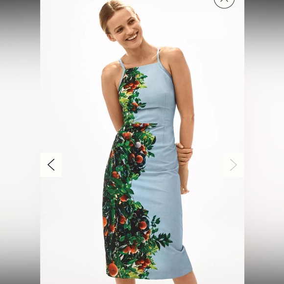 Anthropologie Maeve Midi Dress 4p Orange Bough Sheath Stretch Blue High Neck - Picture 2 of 14